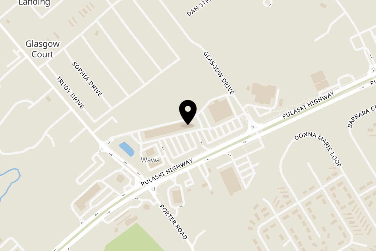 Map showing the location of Jamaican Cafe Cuisine on 1643 Pulaski Hwy in Newark